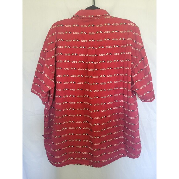 Vintage Bugle Boy Button Down Mens XXL Red W/Flag Short Sleeve Casual No Wrinkle - Picture 7 of 9